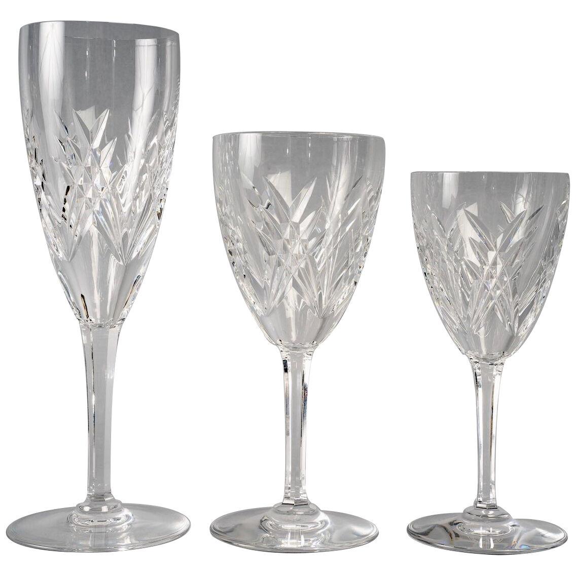1950 Baccarat - Set Of Glasses Auvergne Engraved Crystal - 36 Pieces