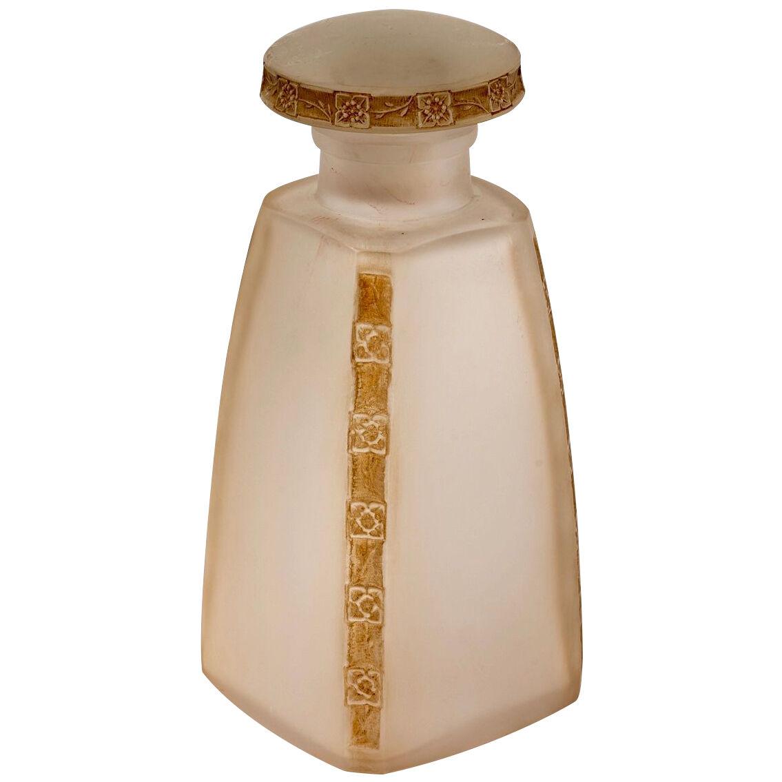 1914 René Lalique - Perfume Bottle Fleurettes Frosted Glass With Sepia Patina