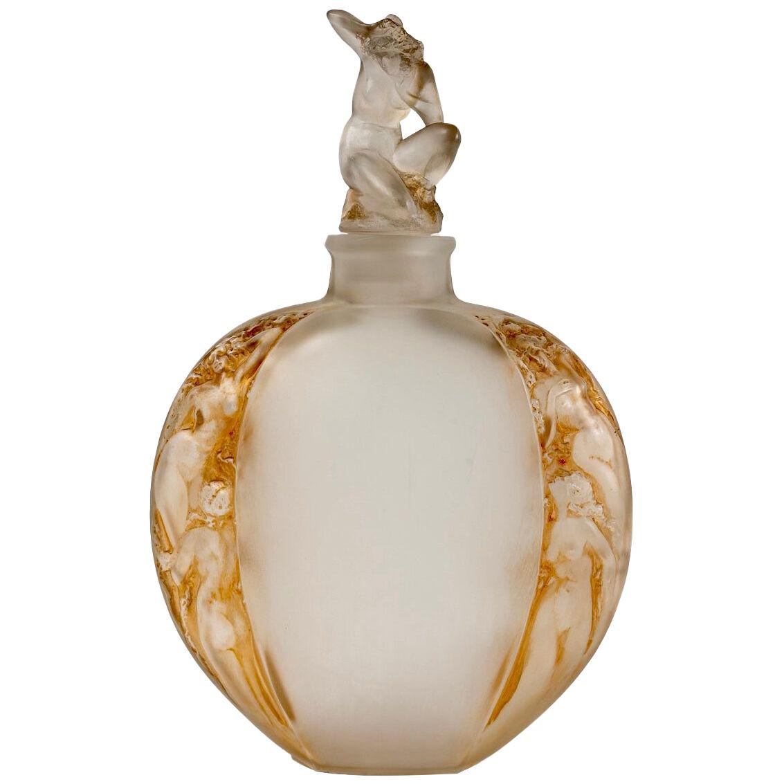 1920 René Lalique Vase Meplat Sirenes Avec Bouchon Figurine Glass Sepia Patina