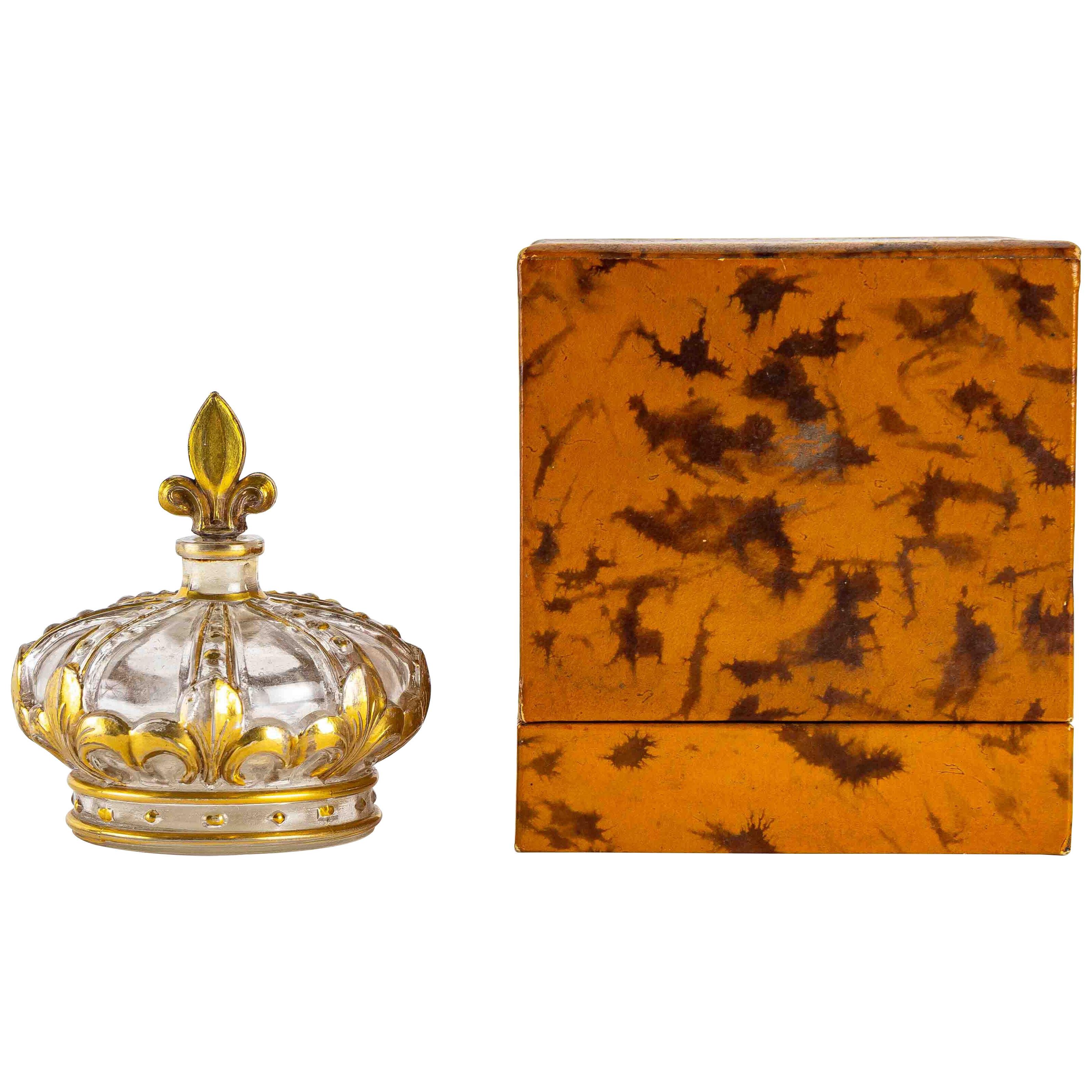 1925 Marcel Guerlain - Perfume Bottle Crown Design Glass With Gold Enamel + Box