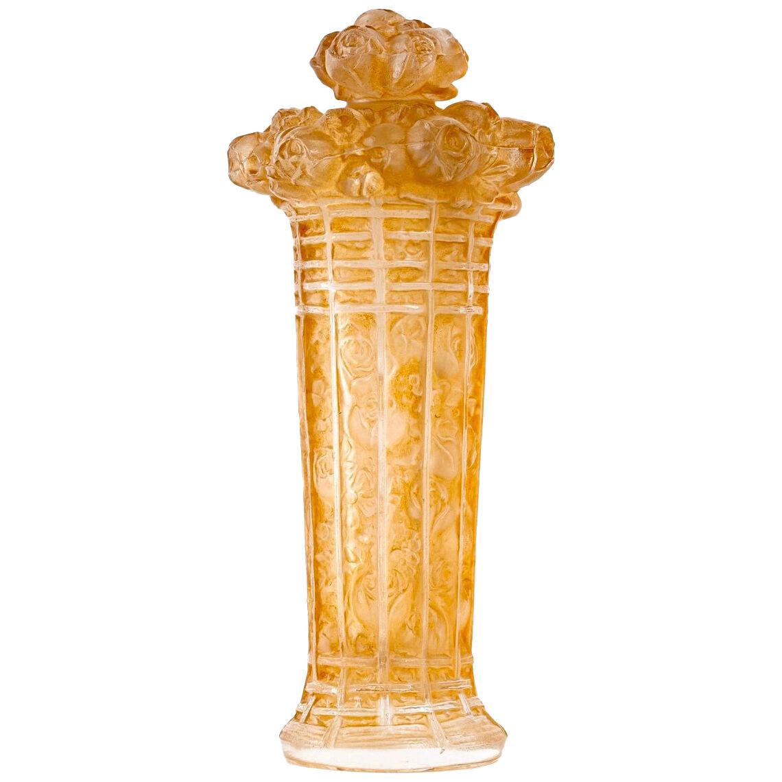 1912 René Lalique Perfume Bottle Panier De Roses Glass With Sepia Patina