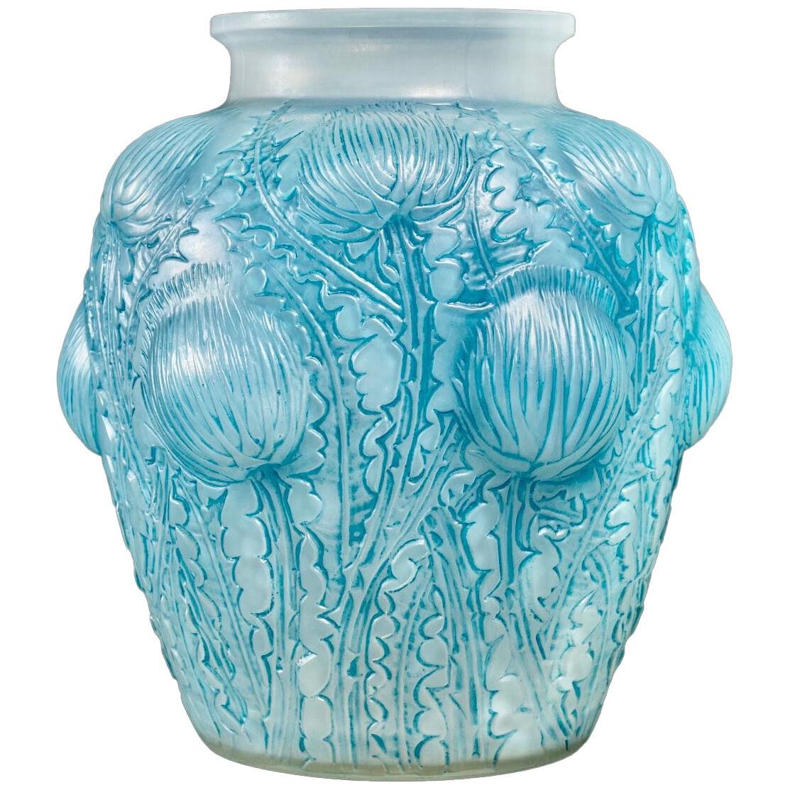 1926 René Lalique - Vase Domrémy Double Cased Opalescent Glass With Blue Patina