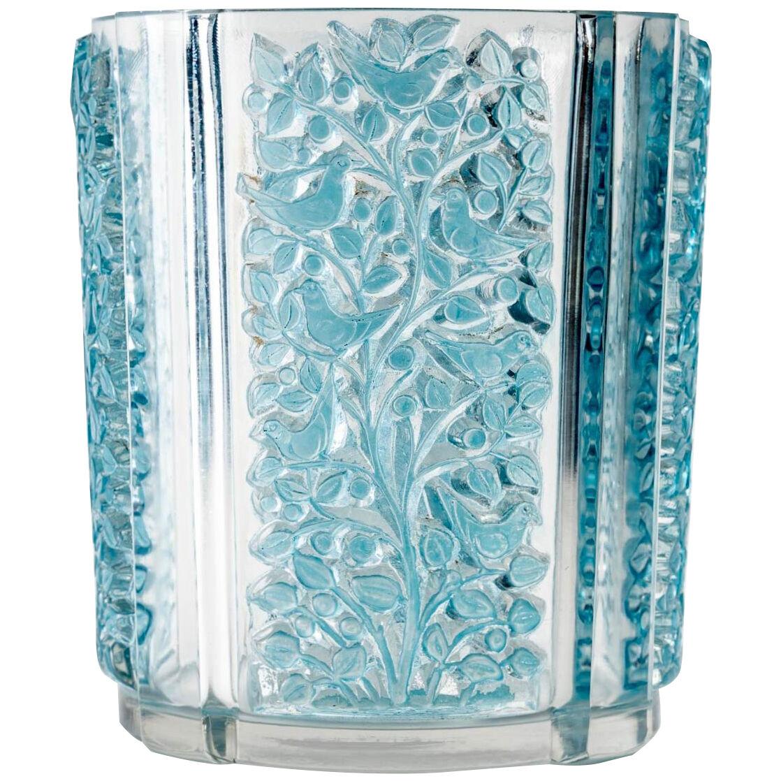 1938 René Lalique -vase Quatre Panneaux Clear & Frosted Glass With Blue Patina