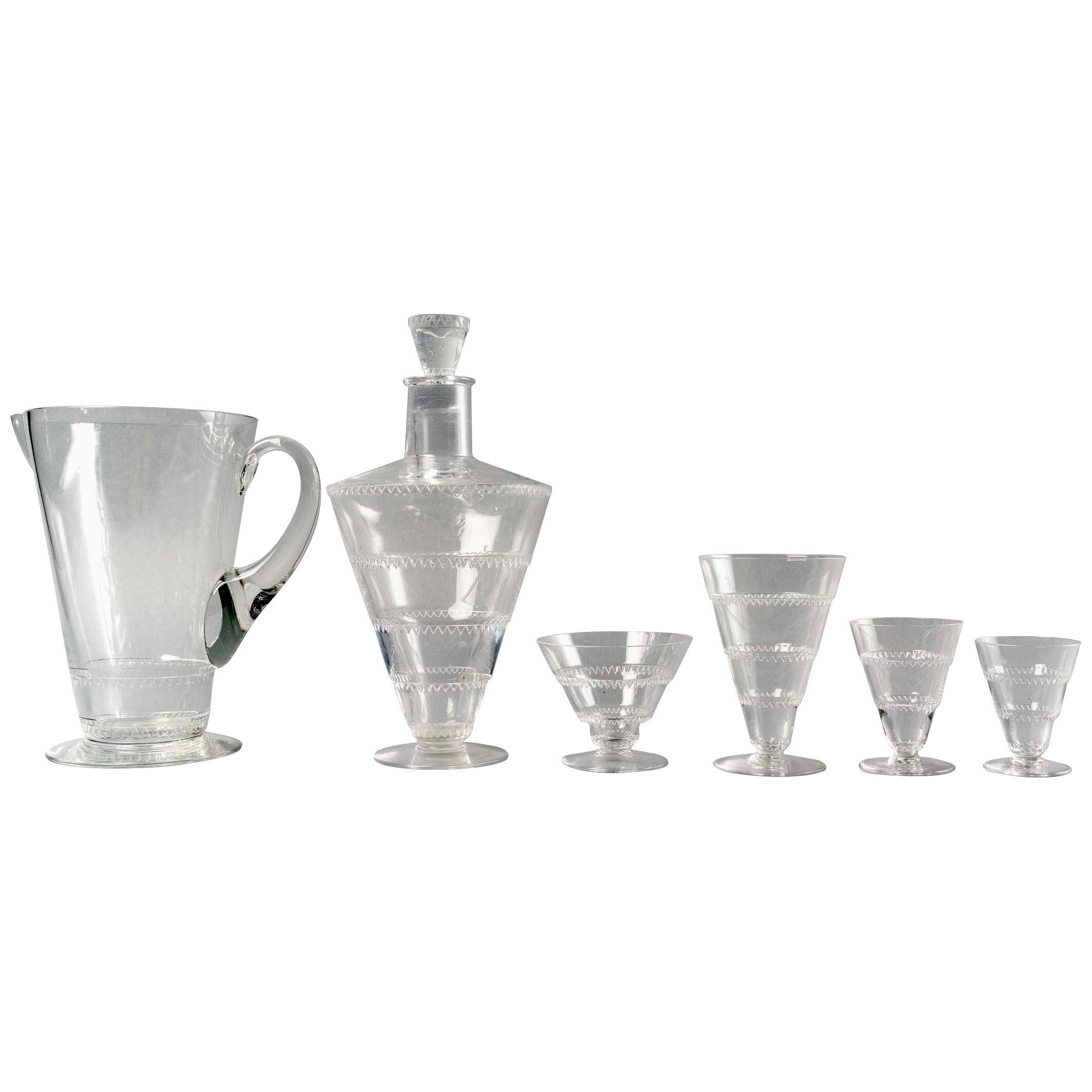 1932 René Lalique - Set Of Glasses Vouvray Clear Glass - 42 Pieces