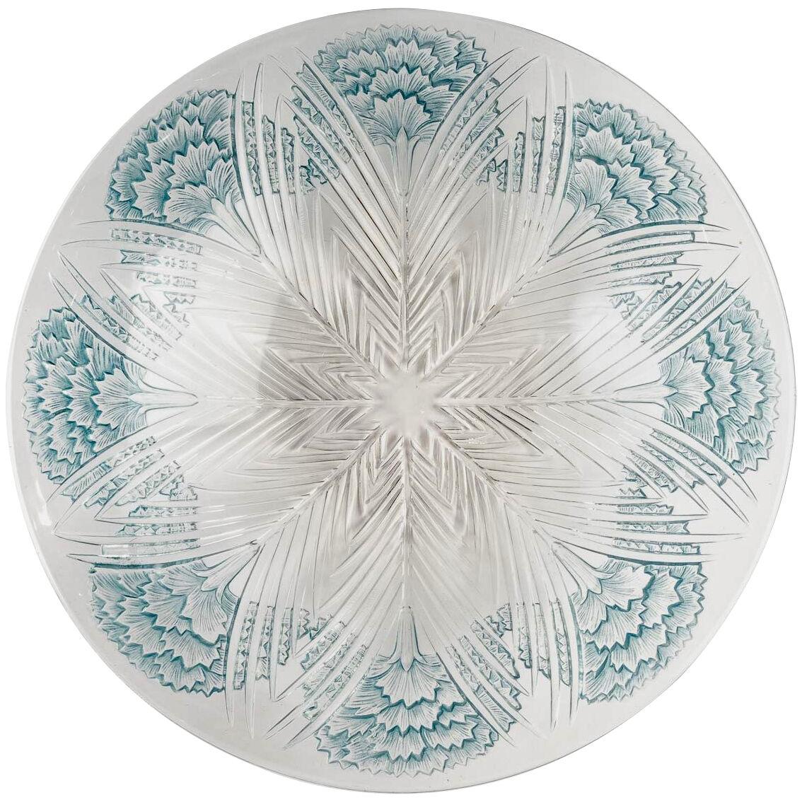 1932 René Lalique - Bowl Plate Oeillets Clear Glass With Blue Patina