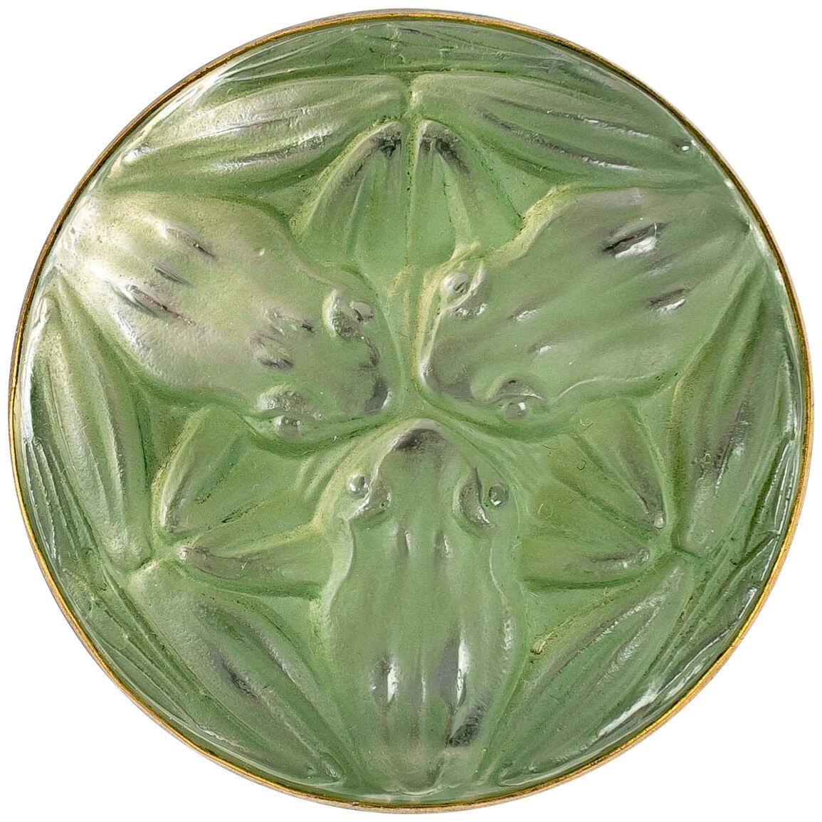 1911 René Lalique - Brooch Grenouilles Frosted Glass Green Patina