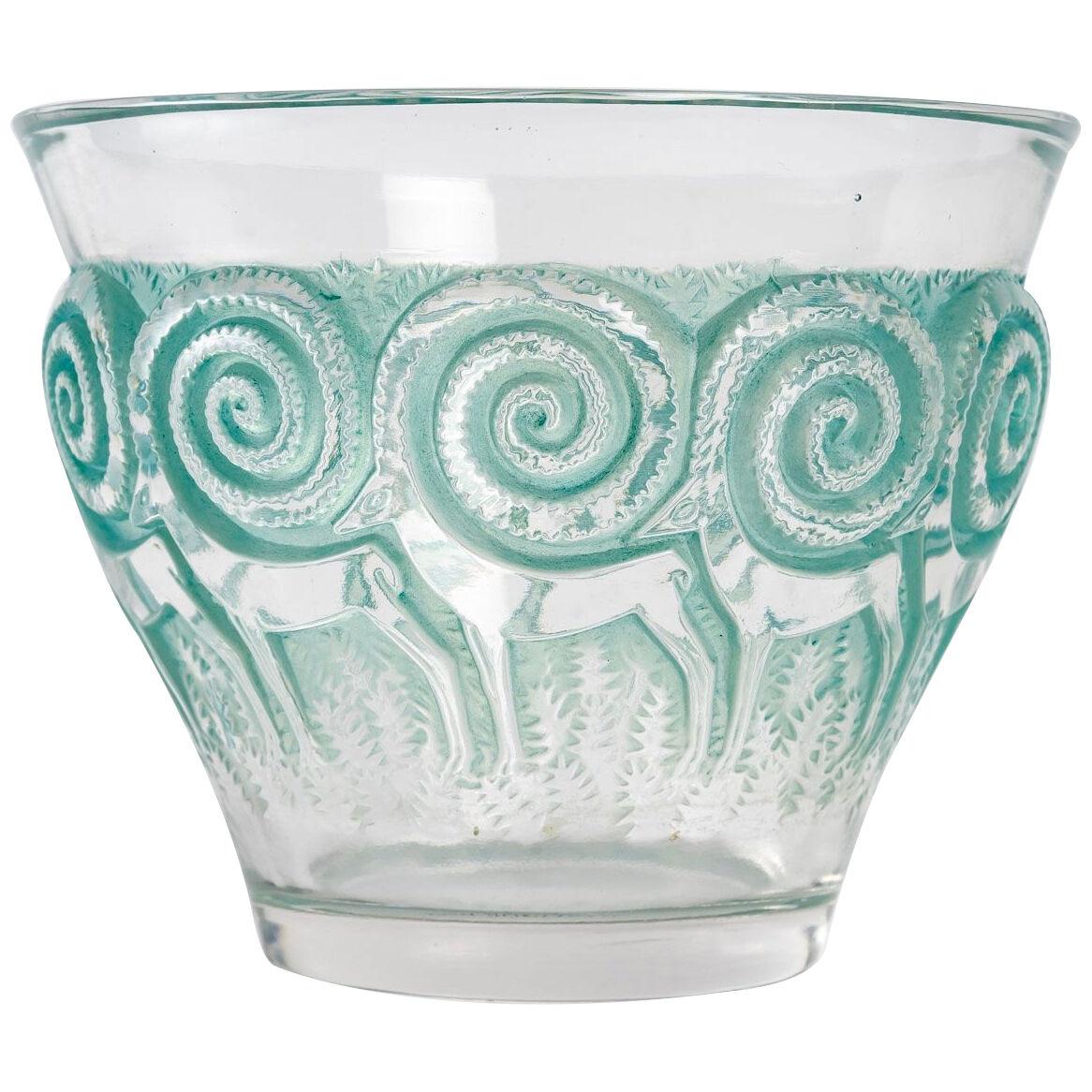 1933 René Lalique - Vase Rennes Clear & Frosted Glass With Turquoise Patina