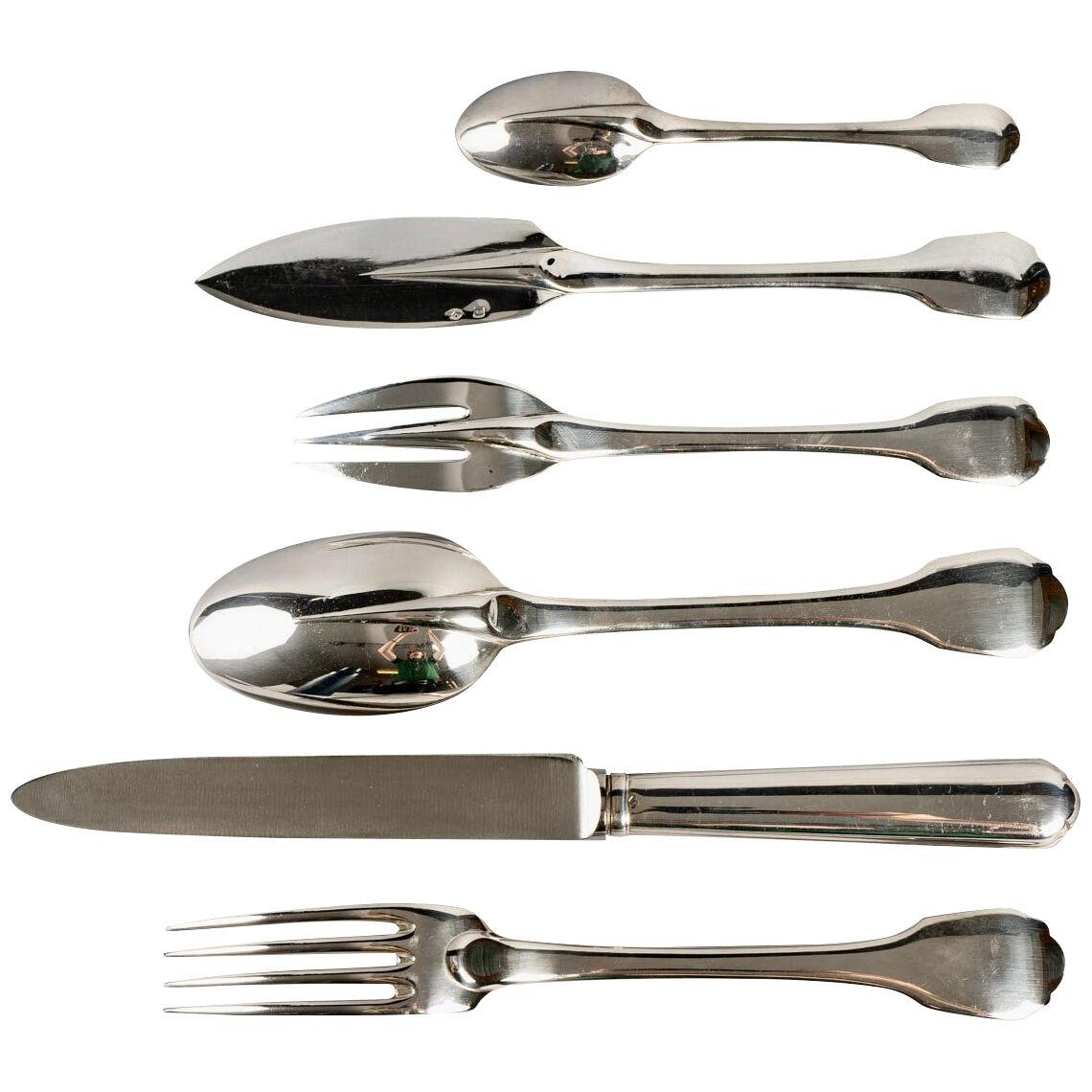 Puiforcat - Cutlery Flatware Set Colbert Solid Sterling Silver - 42 Pieces