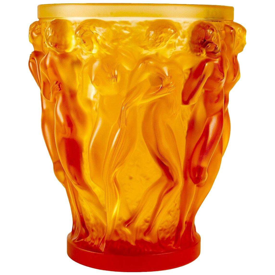 2007 Lalique France Vase Bacchantes Amber Crystal Limited Edition New