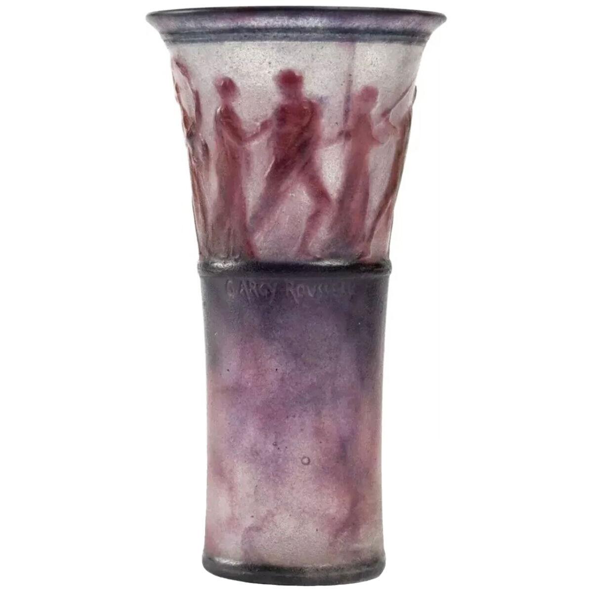1928 Gabriel Argy-Rousseau - Vase Personnages Grecs En Frise Pate De Verre Glass
