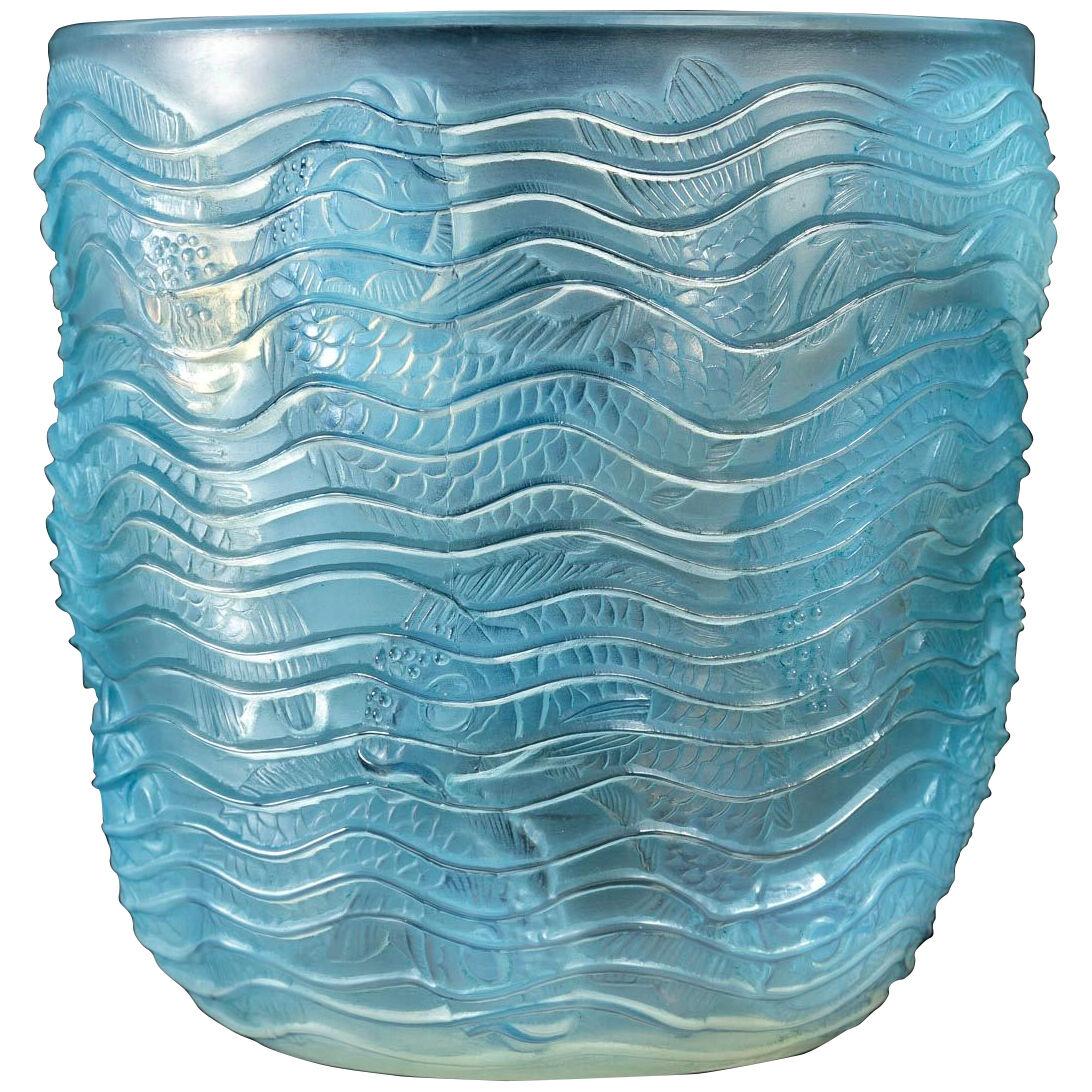 1932 René Lalique - Vase Dauphins  Opalescent Glass With Blue Patina