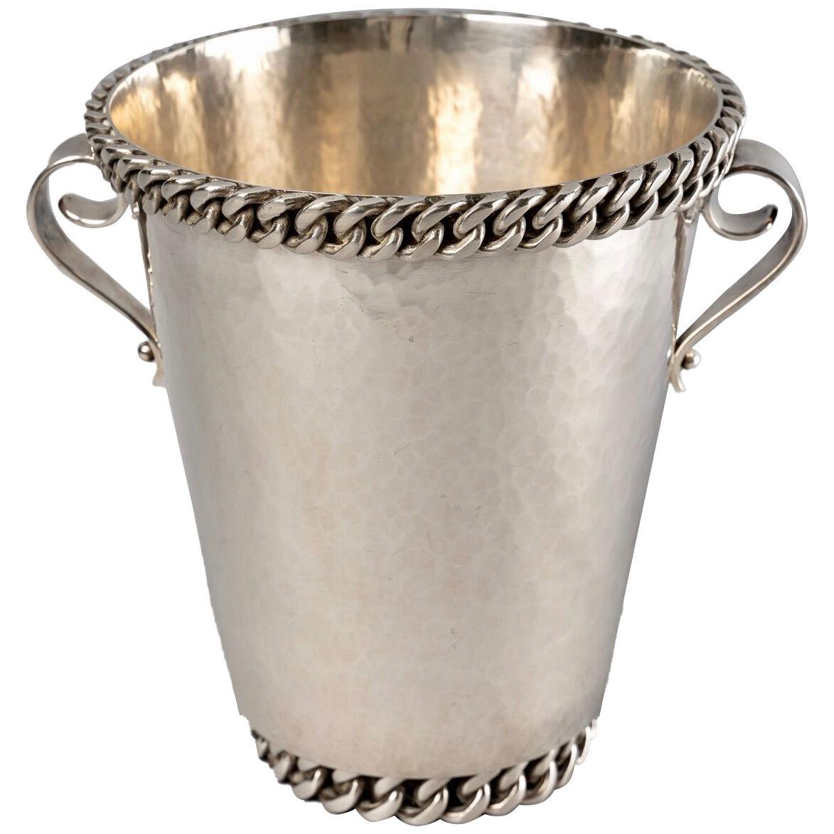 Jean Desprès - Champagne Ice Bucket Art Deco Hammered Silver Plated Metal