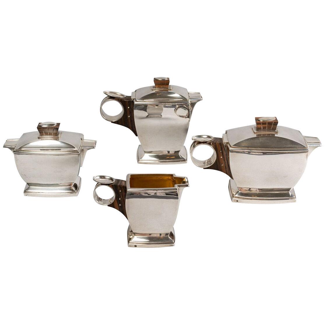 1920 Boin Taburet - Tea And Coffee Egoiste Set In Sterling Silver And Macassar