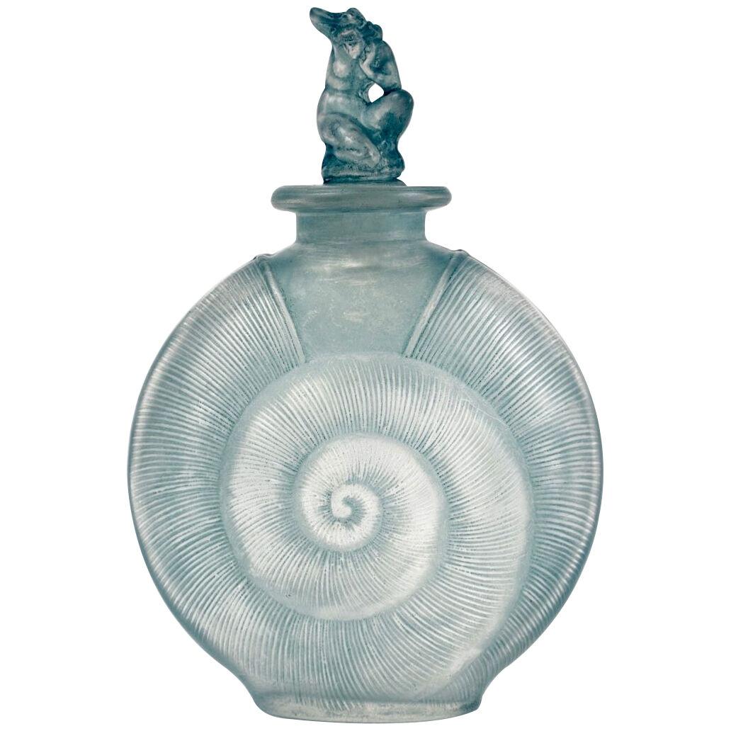 1920 René Lalique Perfume Bottle Amphitrite Frosted Glass With Blue Patina