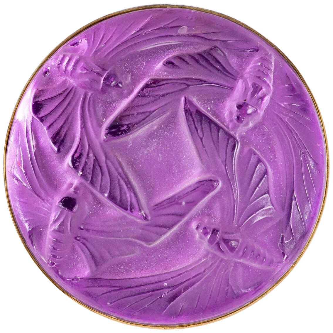 1911 René Lalique - Brooch Papillons Frosted Glass On Purple Foil