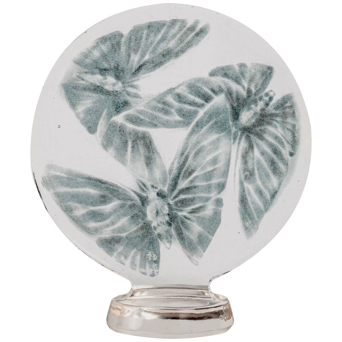 1919 René Lalique - Seal Trois Papillons Clear Glass With Blue Patina