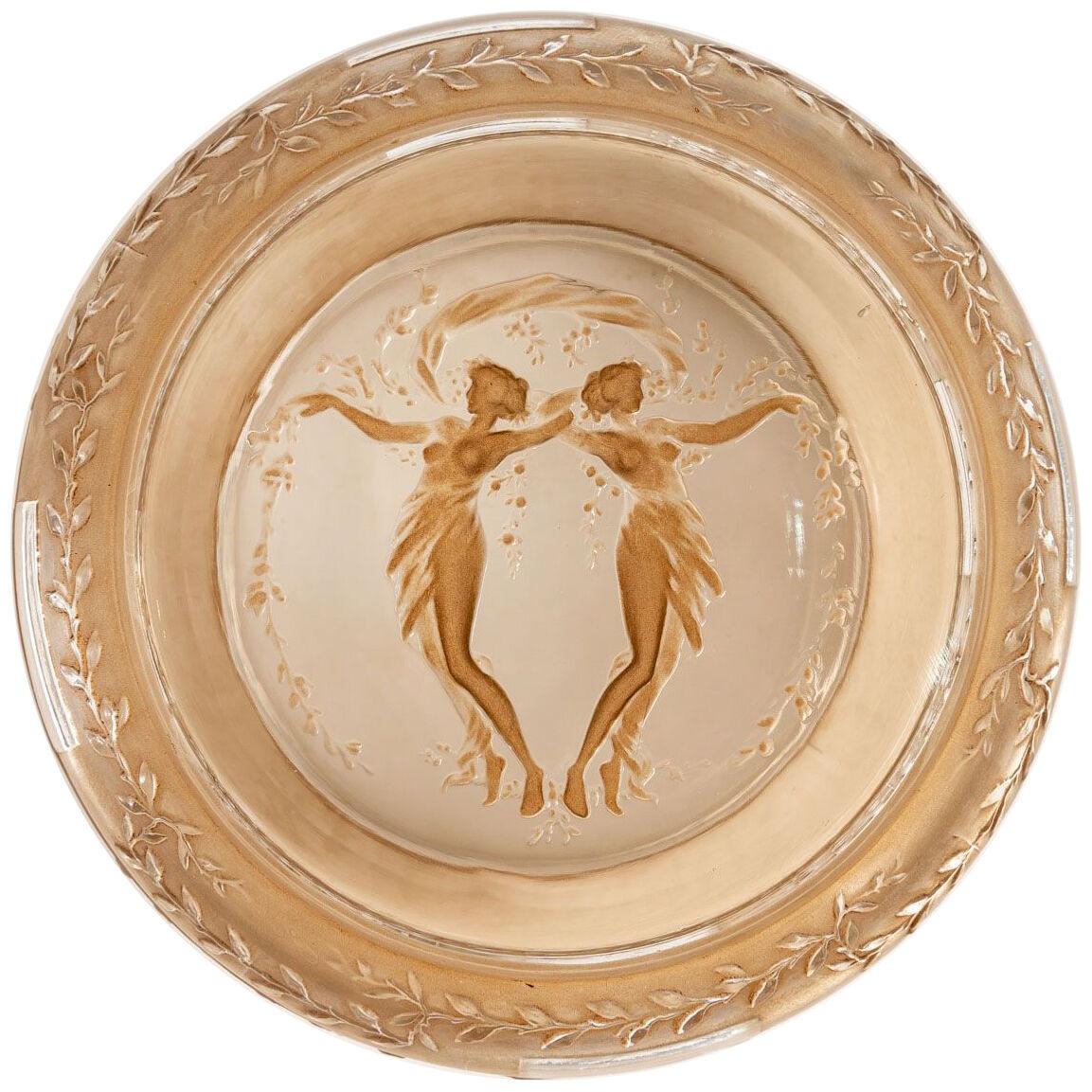 1910 René Lalique - Box Louveciennes Frosted Glass With Sepia Patina