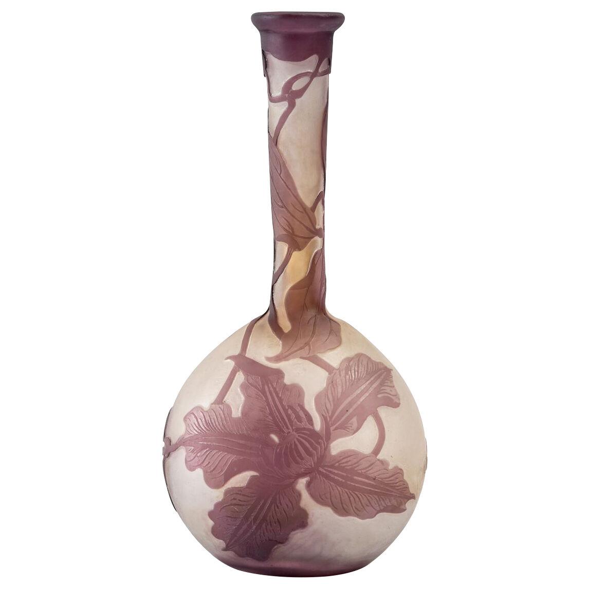 Emile Gallé - Vase "Purple Flowers" Acid-Etched Glass
