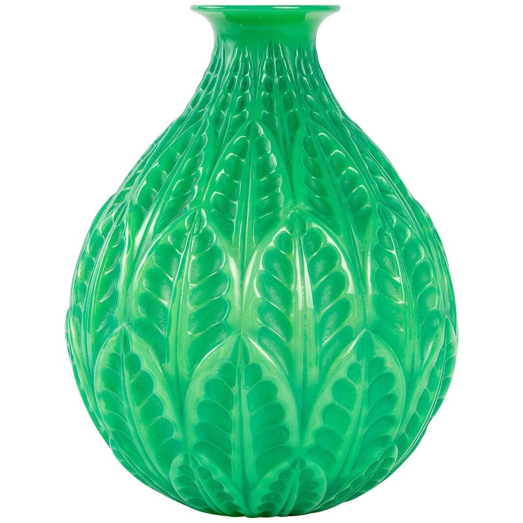 1927 René Lalique - Vase Malesherbes Cased Jade Green Glass & Light Blue Patina