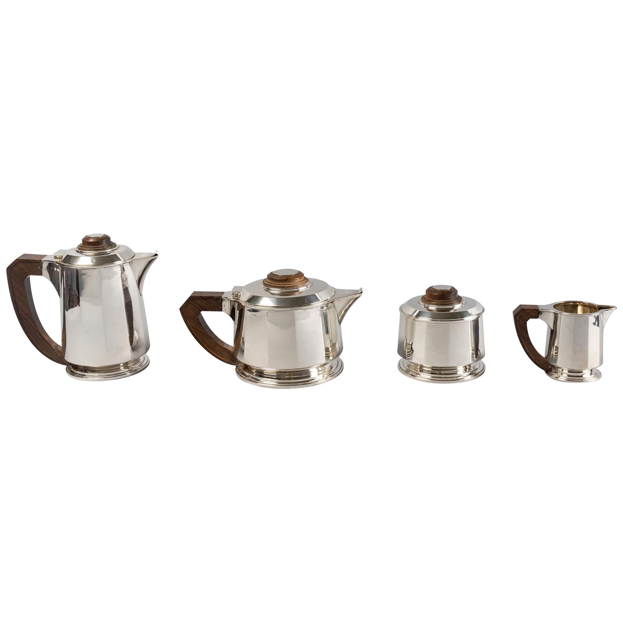 1925 Puiforcat - Tea And Coffee Service In Sterling Silver And Rosewood