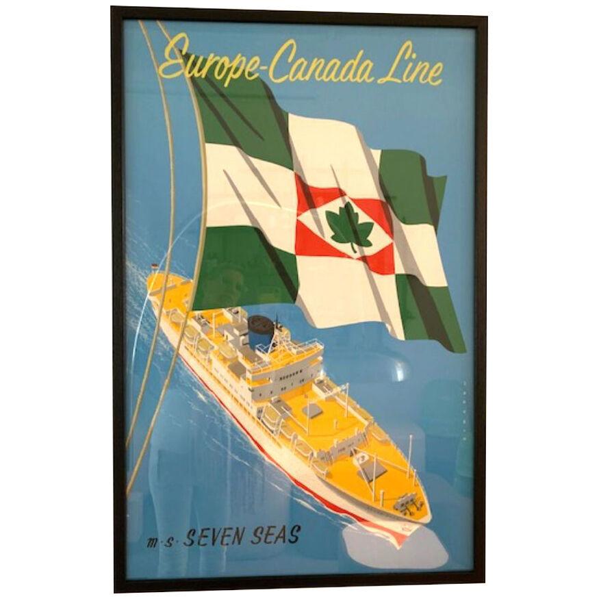 “Europe-Canada Line” Poster by Reyn Dirksen, Netherlands 1955