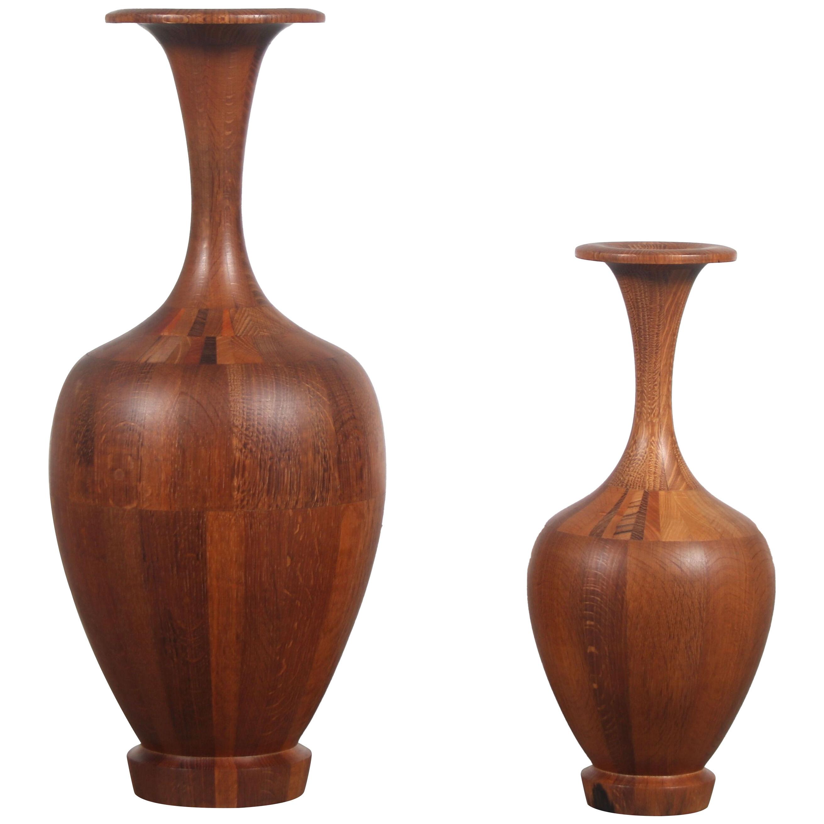 Pair of Wooden Vases by De Coene, Belgium 1960