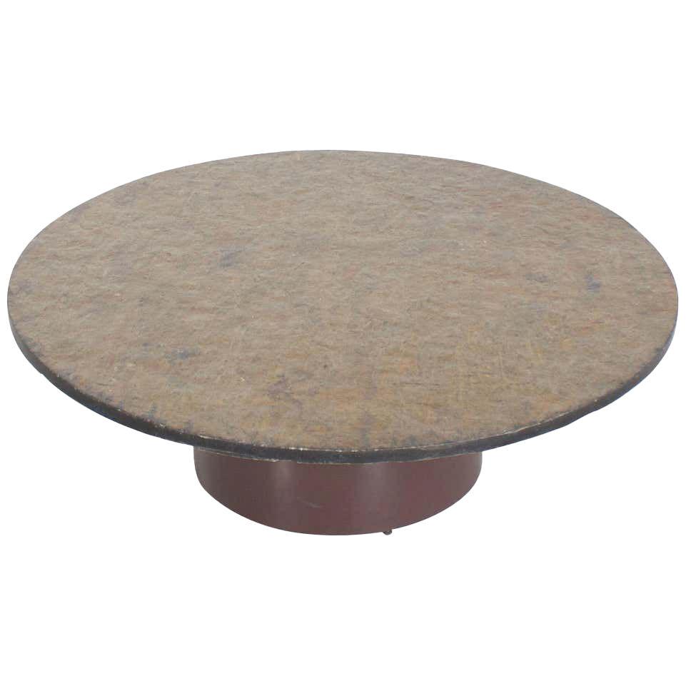Brutalist 1970s Round Coffee Table with a Brown/Green Slate Top
