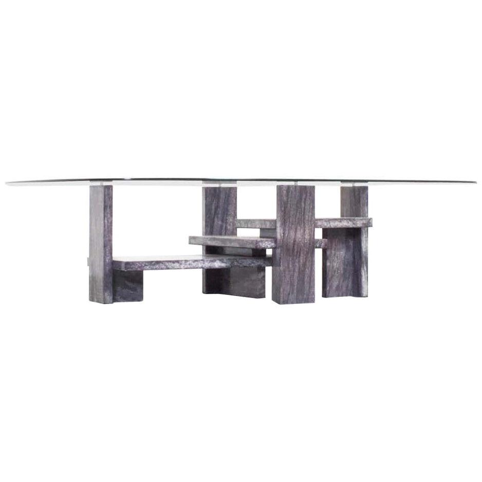 Willy Ballez Marble and Glass Coffee Table, 1970s Belgium