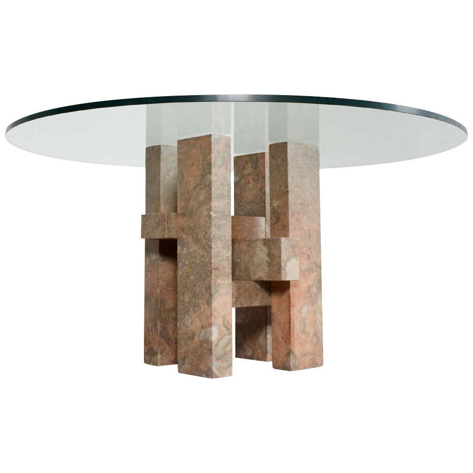Sculptural Willy Ballez Dining Table in Marble and Glass, 1970s