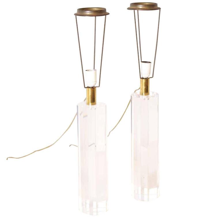 Set of French 1970s Lucite Table Lamps