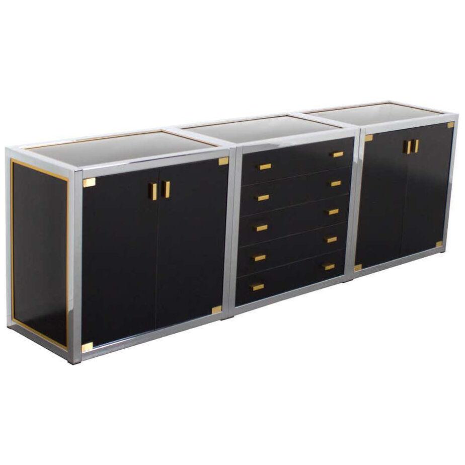 Renato Zevi Brass and Chrome Sideboard Consisting of Three Pieces, Italy, 1970s