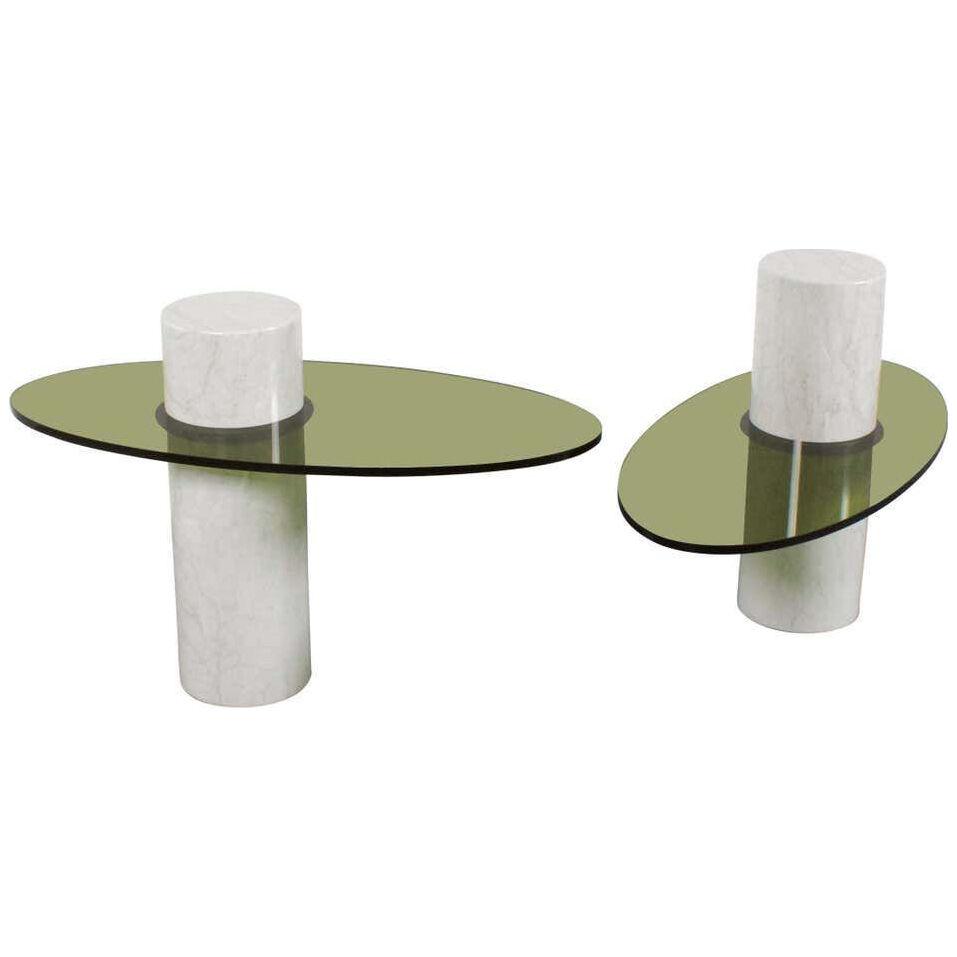 Set of Impressive Italian Lucite and Marble Tables, 1970s