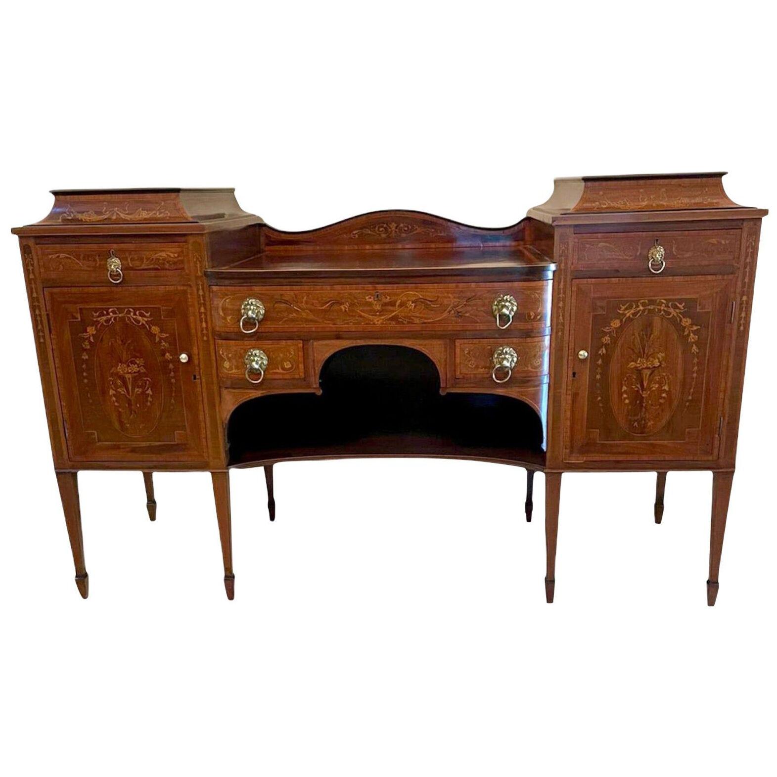 Quality 19th Century Mahogany Inlaid Marquetry Sideboard by Hewetsons, London