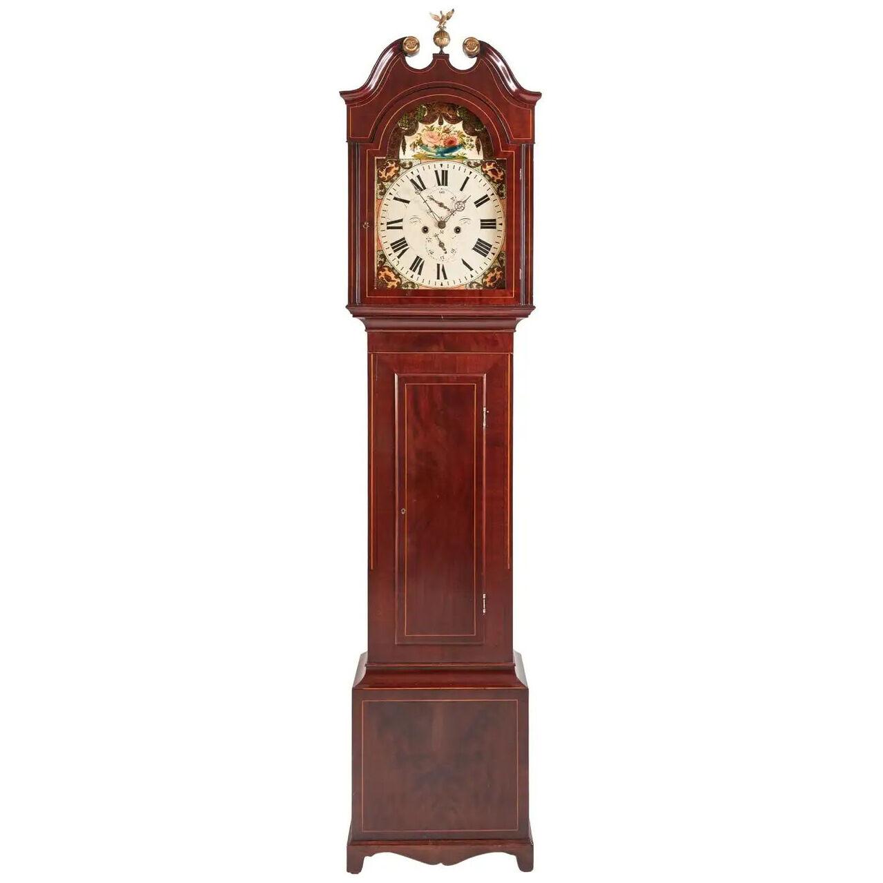 Antique George III Mahogany Inlaid Eight Day Grandfather Clock Antique George I