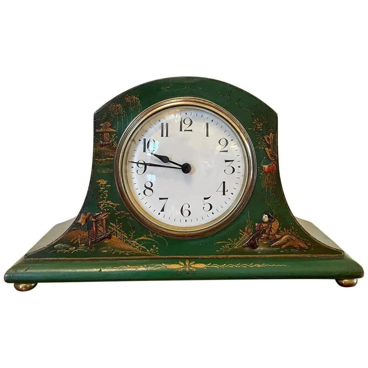 Art Deco Lacquered Chinoiserie Mantel Clock