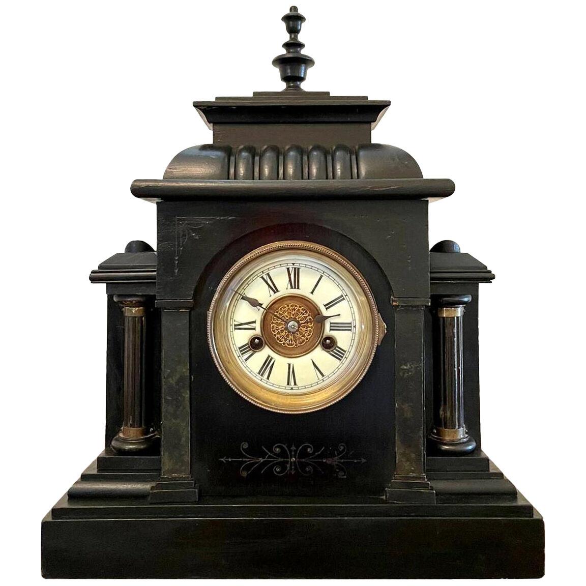 Large Victorian 19th Century Antique Faux Marble Mantel Clock