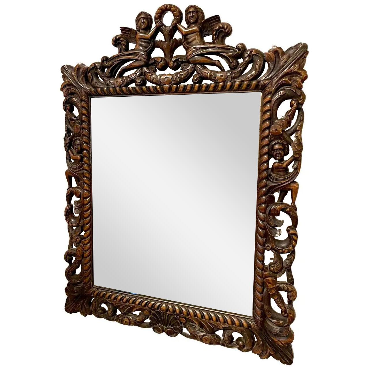 Outstanding Quality Carved Walnut Wall Mirror