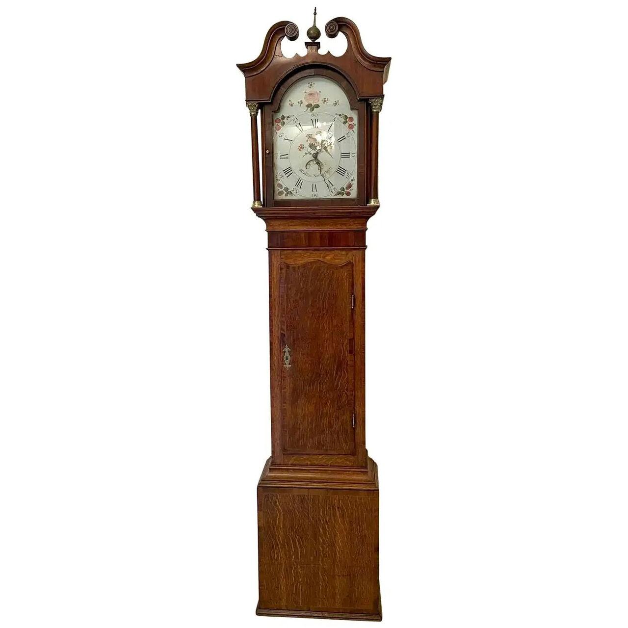 Antique George III Mahogany and Oak Longcase Clock by Hudfon of Nottingham