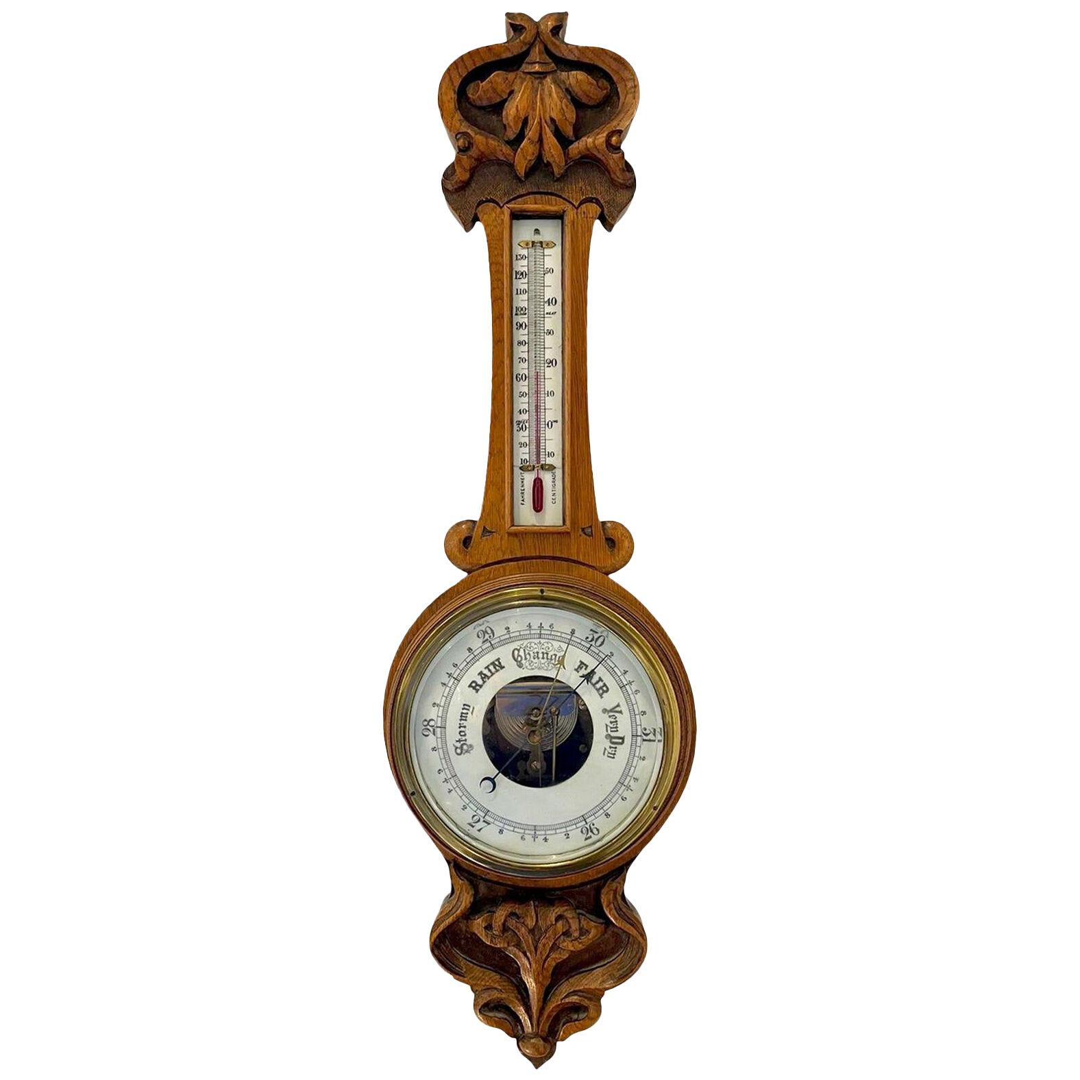Outstanding Quality Antique Victorian Carved Oak Banjo Barometer