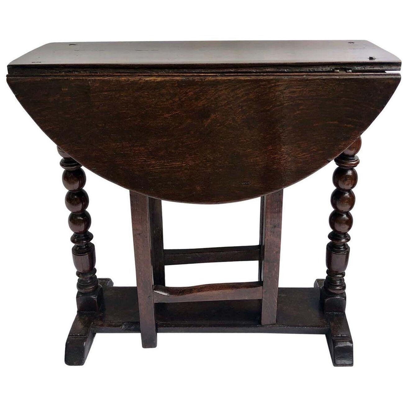 Rare Small Antique 17th Century Oak Gate Leg Table