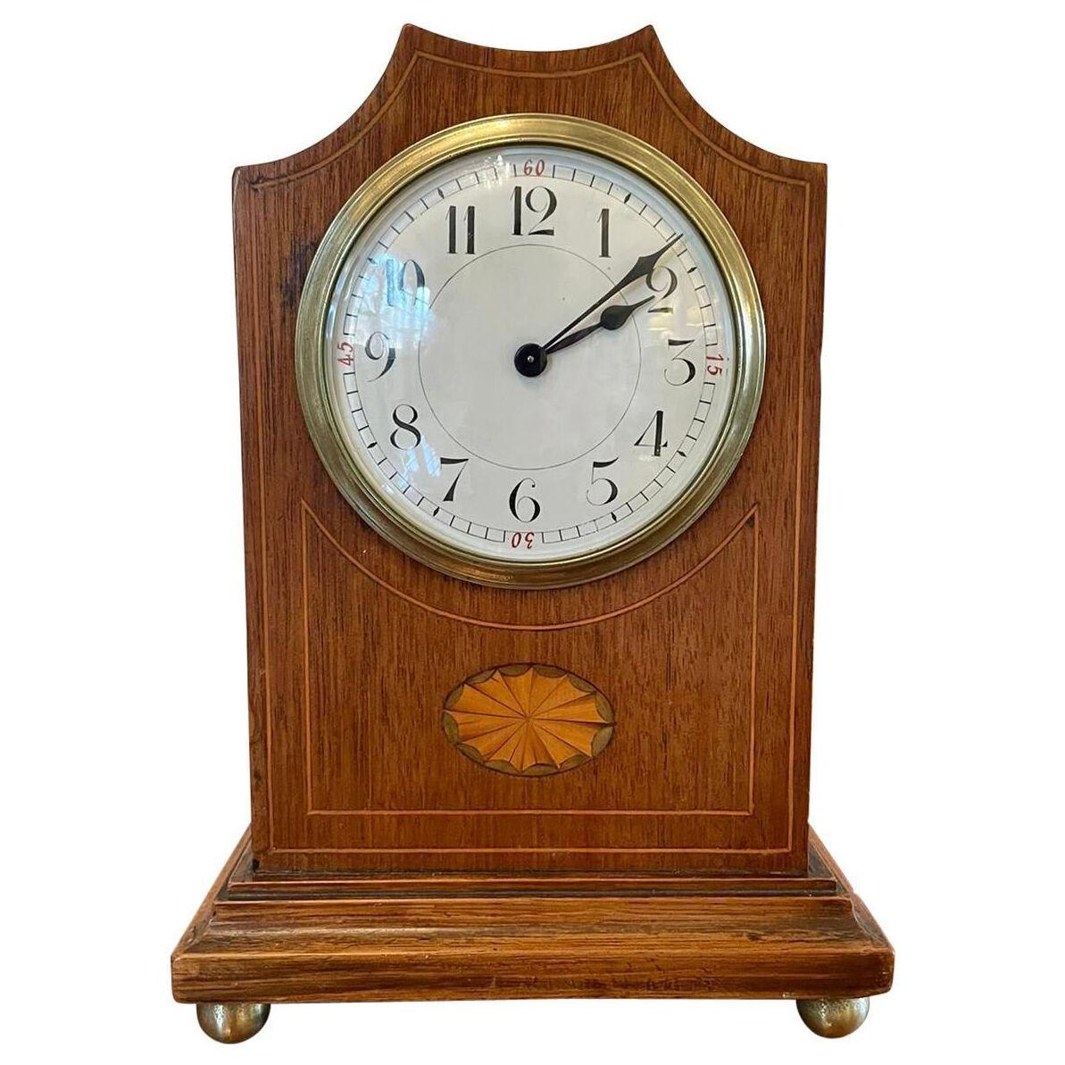 Antique Edwardian Inlaid Mahogany Eight Day Mantel Clock