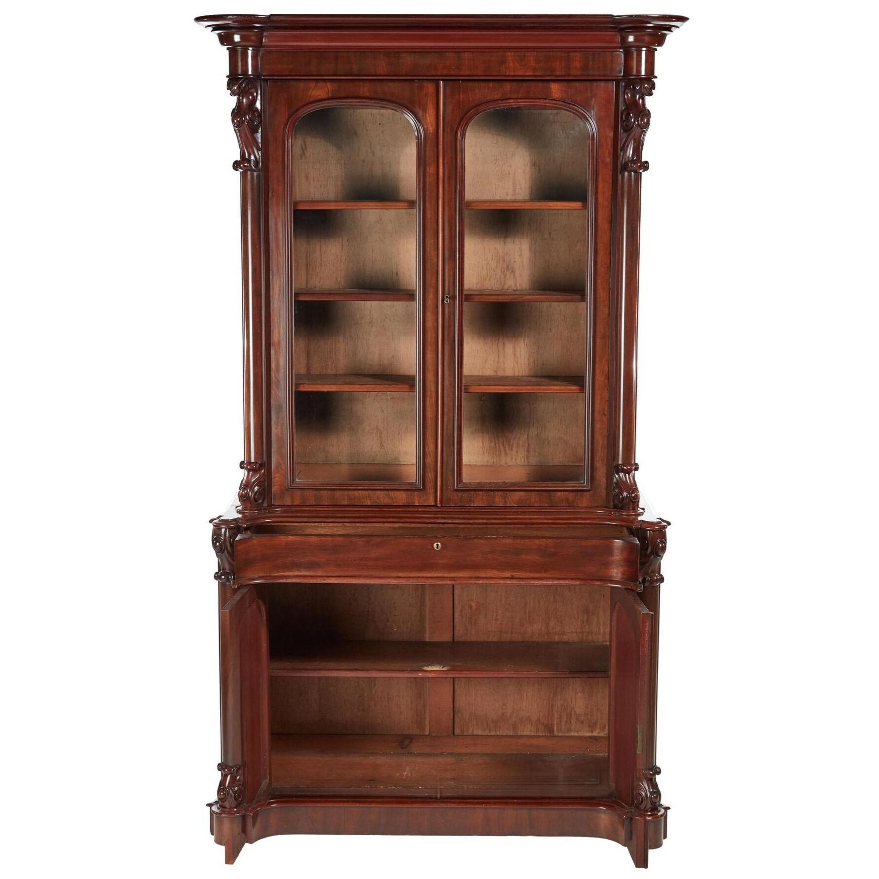 Superior Quality Antique Victorian Carved Mahogany Bookcase