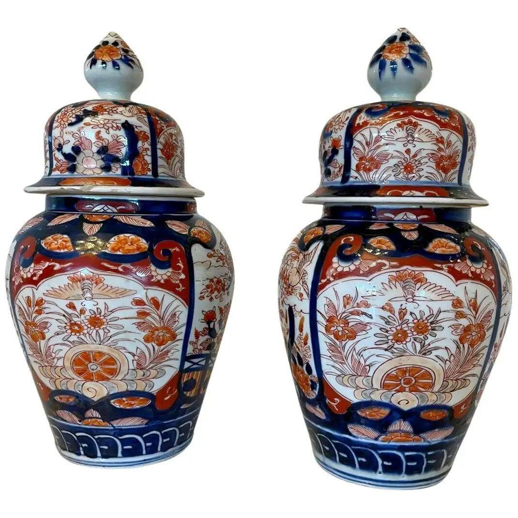 Quality Pair of Antique Imari Lidded Vases