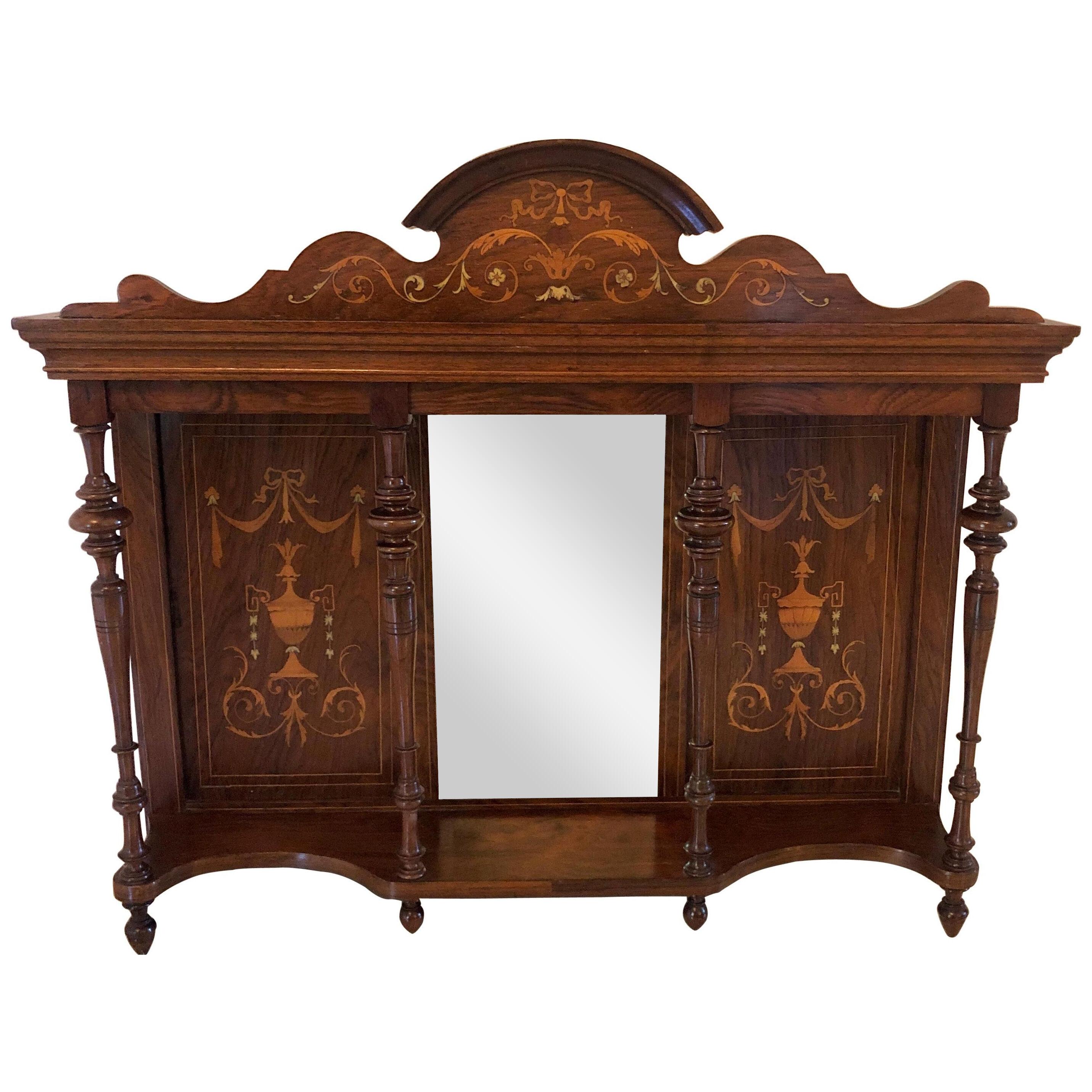 Antique Edwardian Inlaid Rosewood Overmantel Mirror