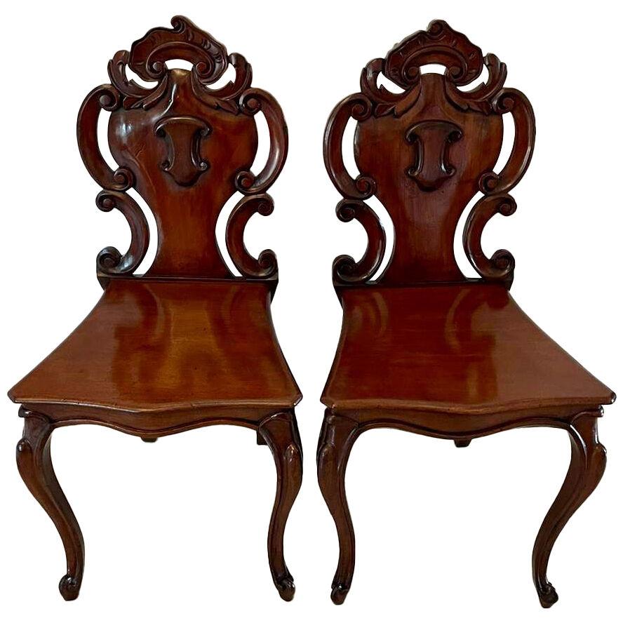 Pair of Quality Antique Victorian Mahogany Hall Chairs 