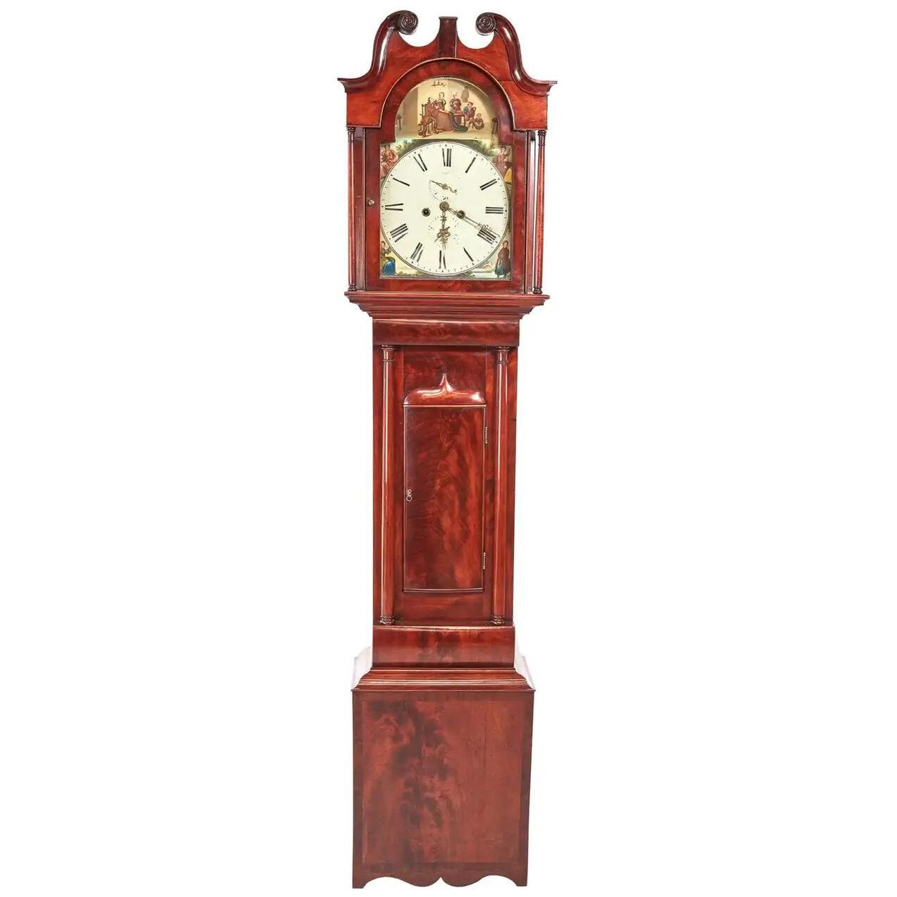 Antique George III Mahogany Eight Day Painted Face Grandfather Clock