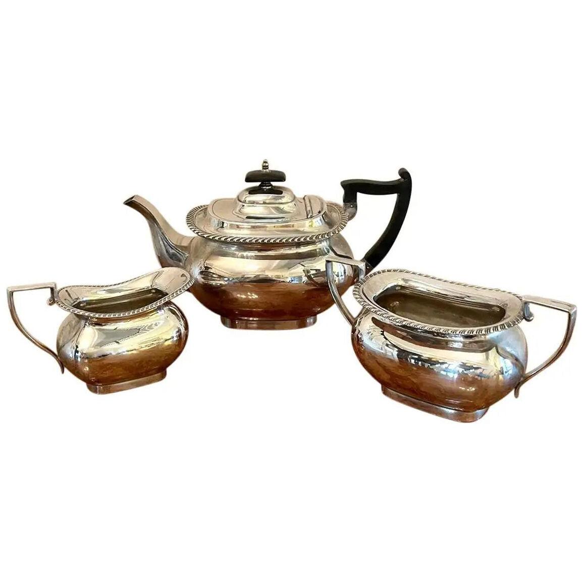 Antique Edwardian Three Piece Silver Plated Tea Set by Walker & Hall
