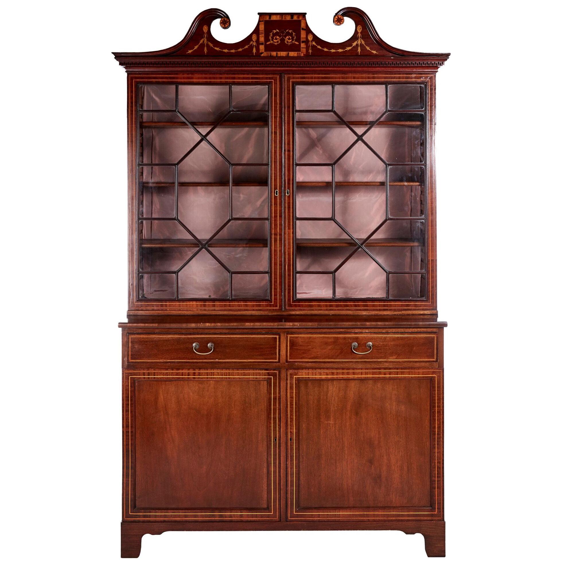  Antique Victorian Mahogany Inlaid Bookcase