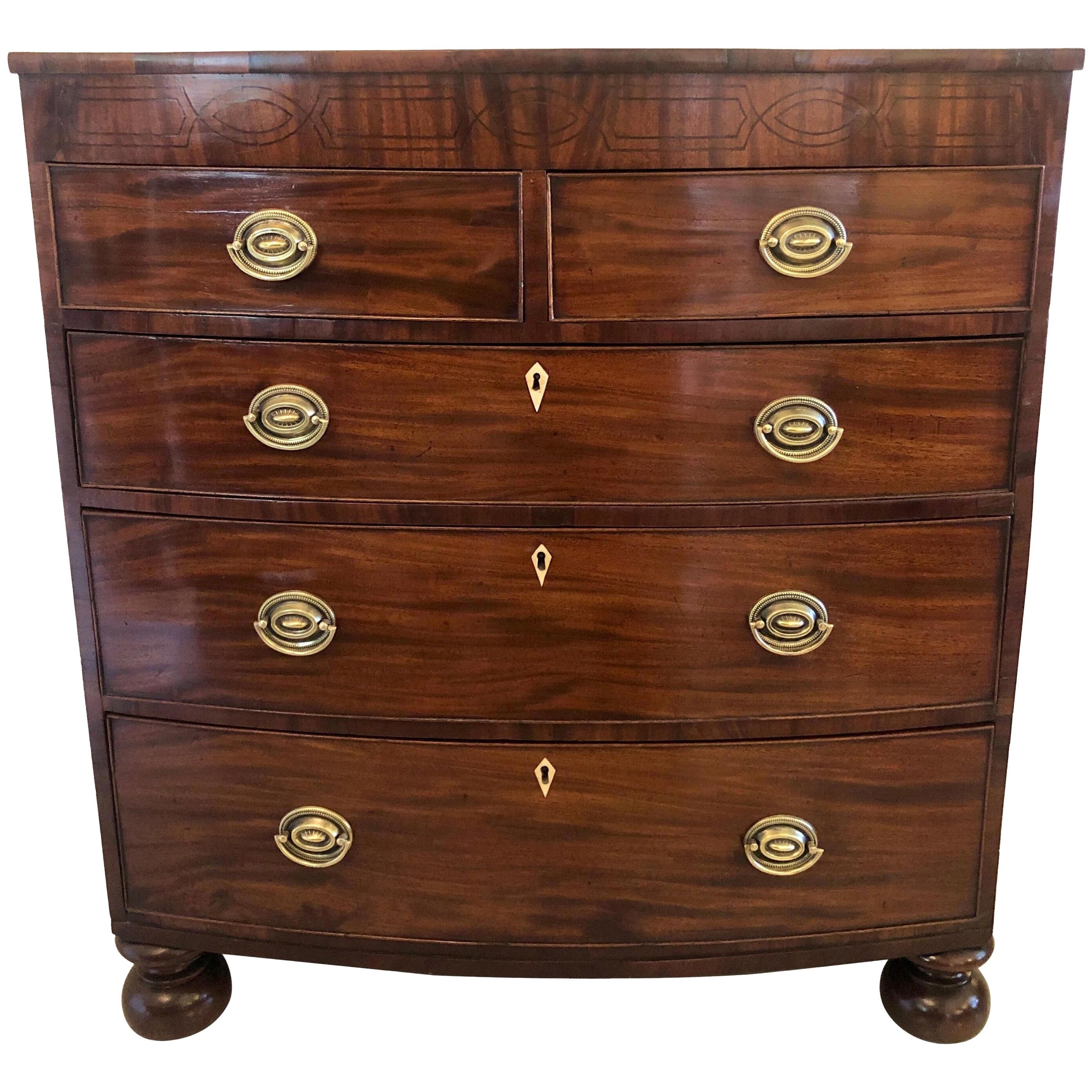 19th Century Antique Regency Mahogany Bow Fronted Chest of Drawers