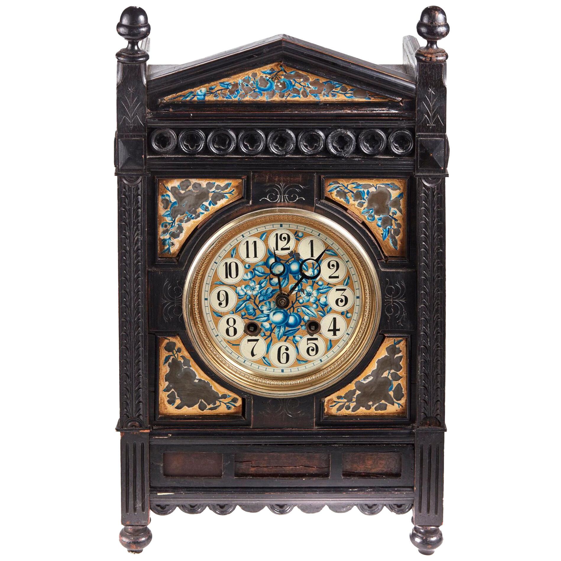 Antique 19th Century Victorian Ebonised Aesthetic Movement Mantel Clock